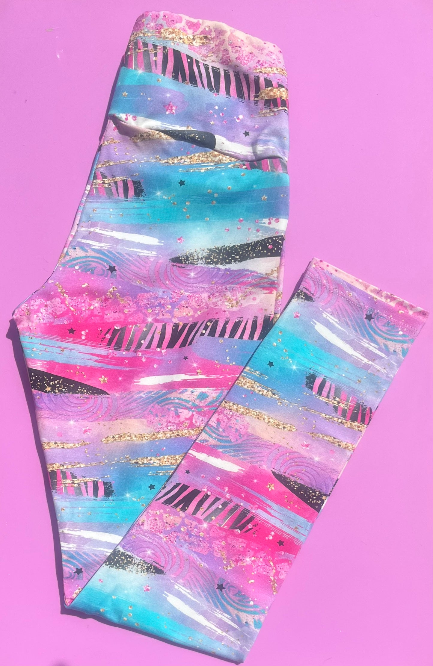 Pre Made Comfy Adult Leggings - Cosmic Zebra Splash