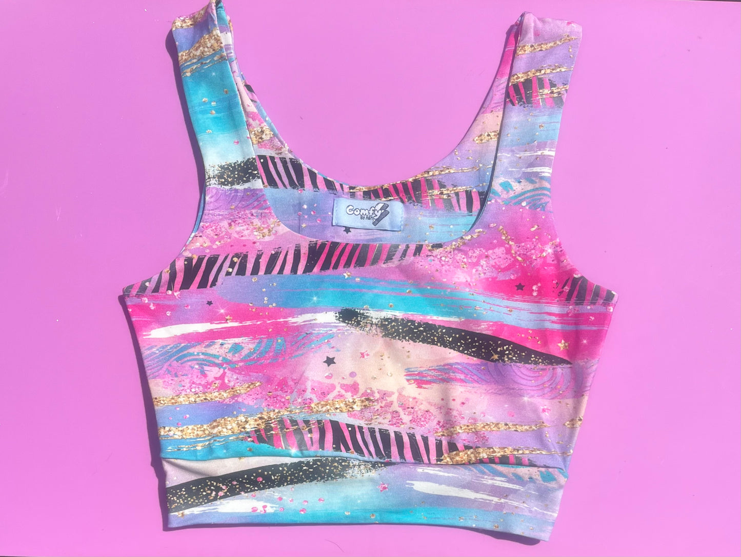 Pre Made Comfy Adult Crop Top - Cosmic Zebra Splash