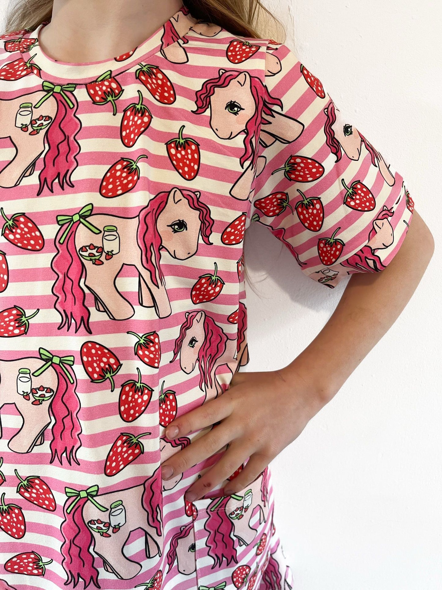 Girls’ Strawberry Picking Smock Dress with Pockets, Short Sleeve