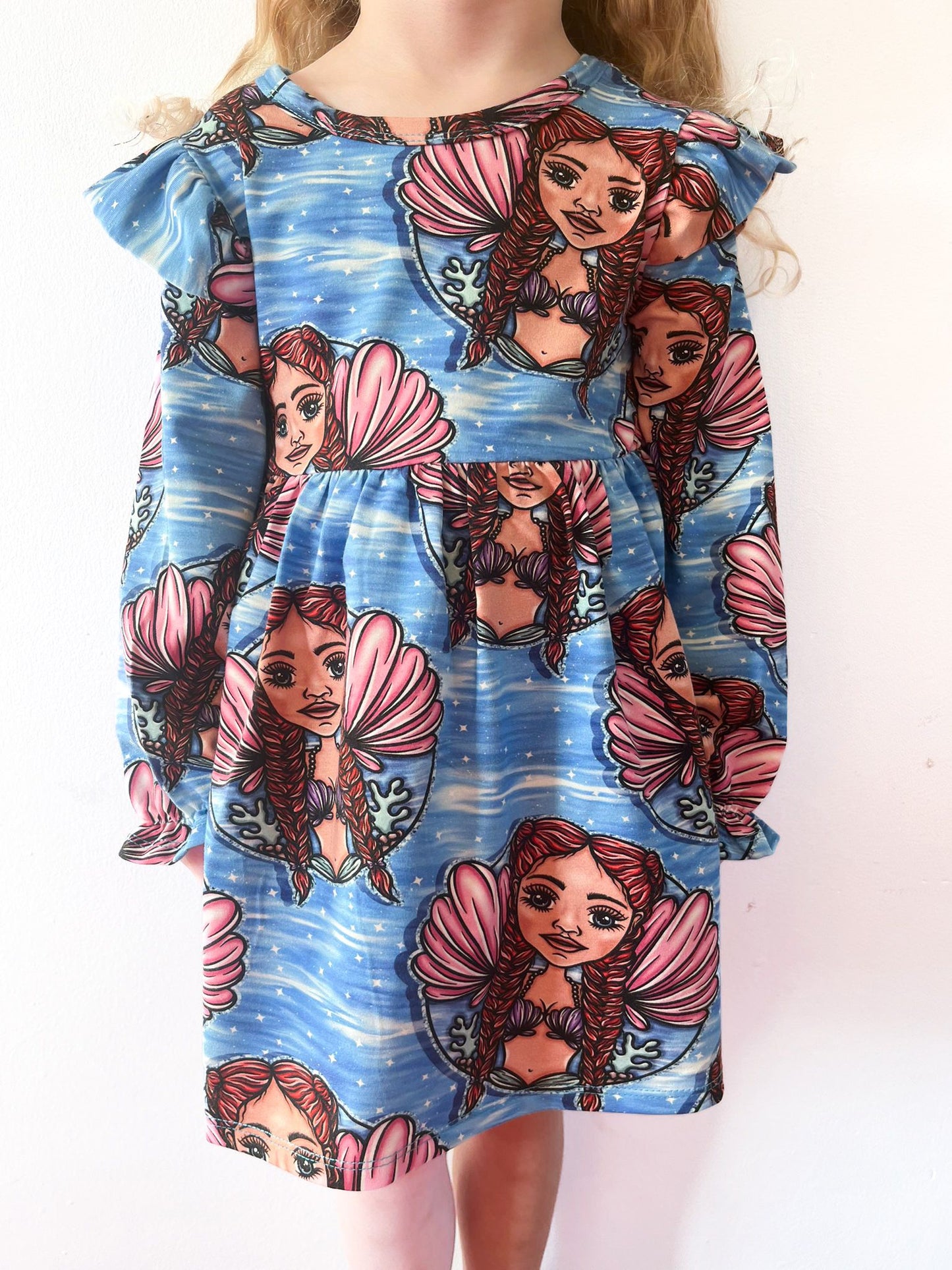 Pre Made Mermaid Babe Ruffle Dresses - Deep Sea Dreams & Pretty Pink Shells