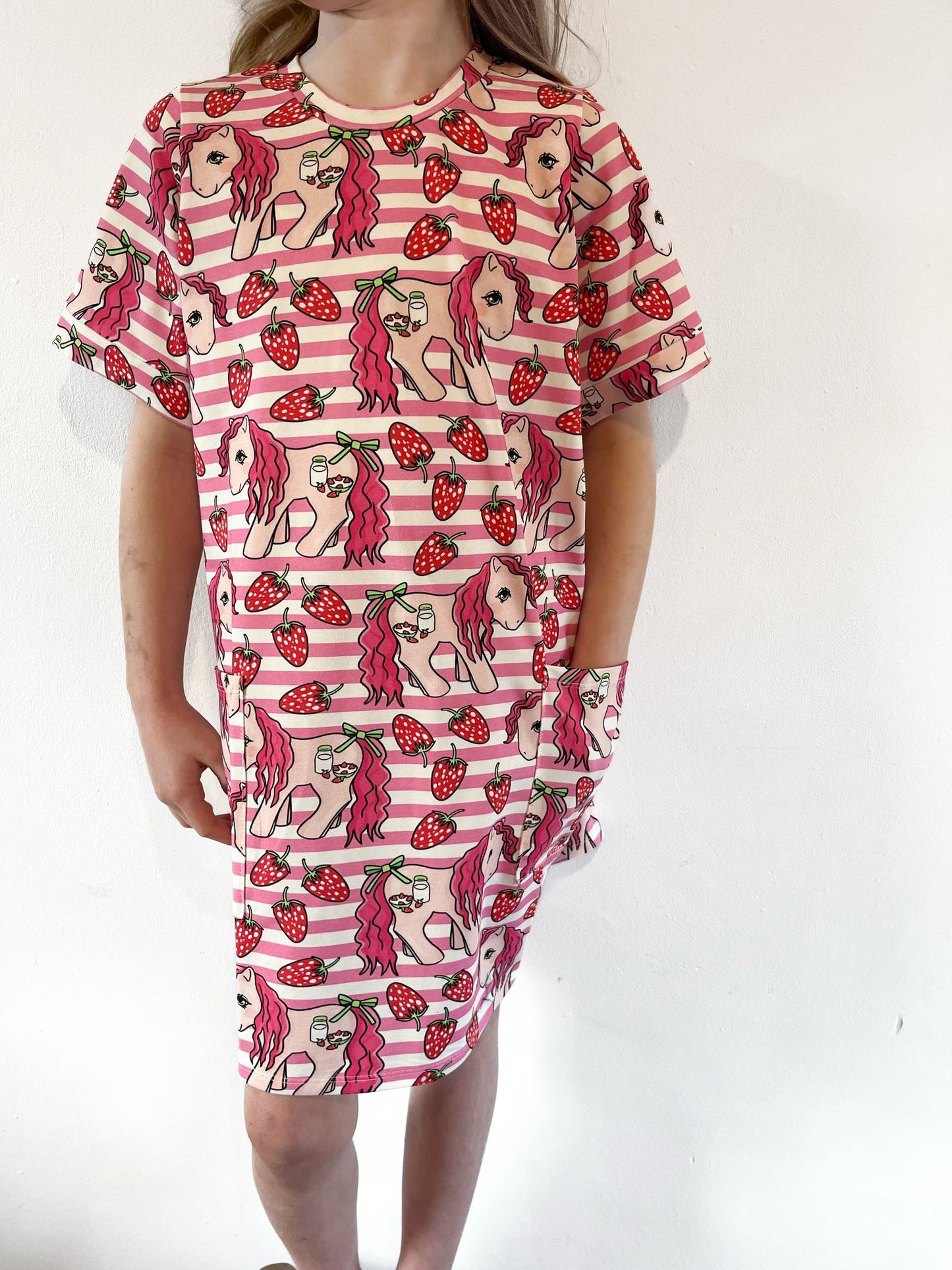 Girls’ Strawberry Picking Smock Dress with Pockets, Short Sleeve