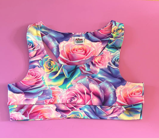Pre Made Comfy Adult Racer Crop Top - Iridescent Roses