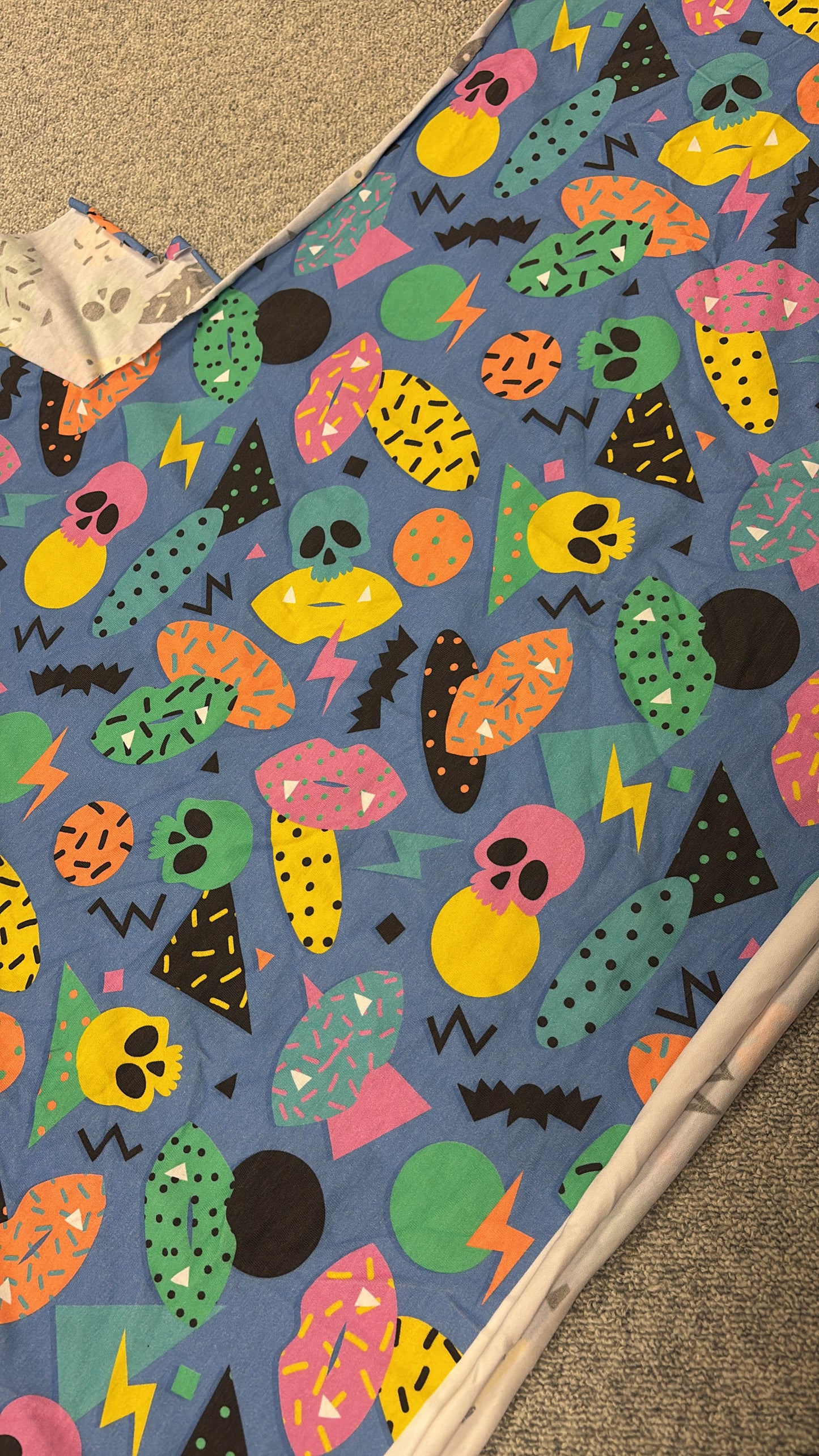 Custom Emma. Abstract retro skulls (blue background) cuff shirts 7-8