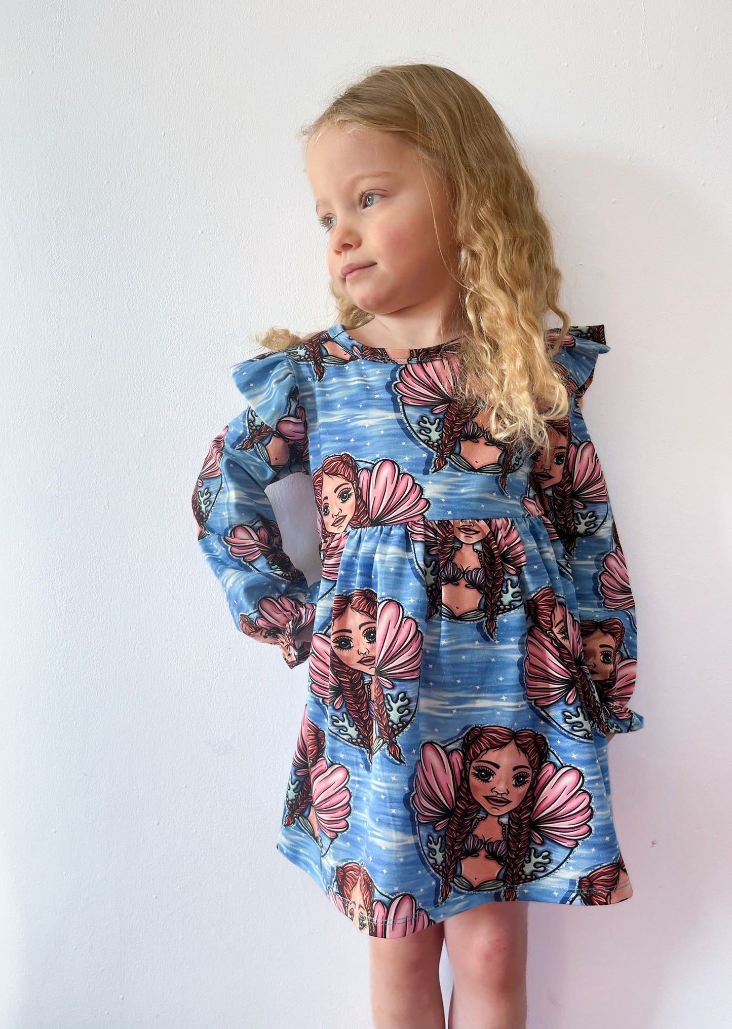 Pre Made Mermaid Babe Ruffle Dresses - Deep Sea Dreams & Pretty Pink Shells