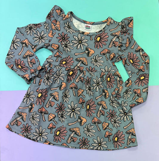 Pre Made Vintage Floral Ruffle Dresses - Shroom Bloom For Little Wildflowers 4-5y