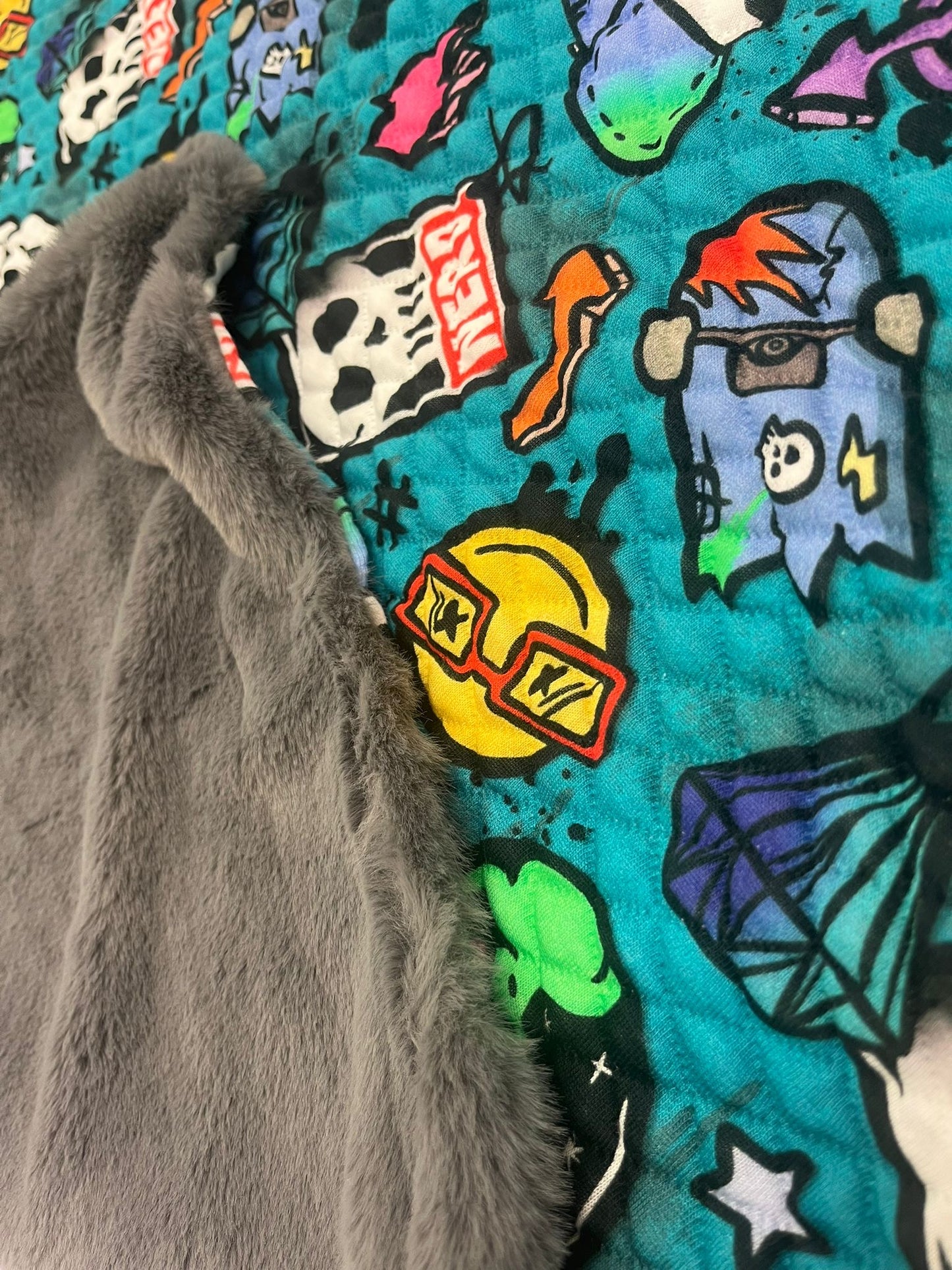 Pre Made Quilted Faux Fur Lined Nerd Blanket