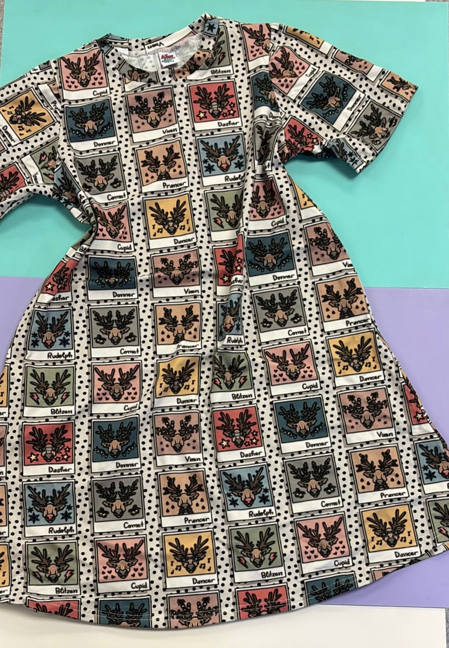 Reindeer Polaroids Tshirt Dress - Ready Made