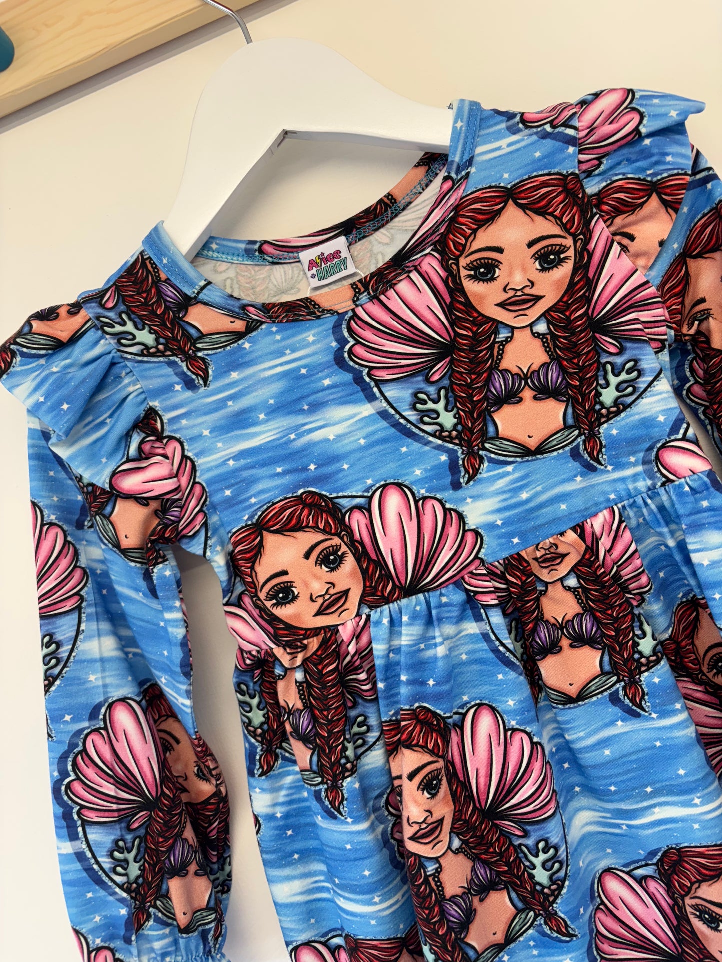 Pre Made Mermaid Babe Ruffle Dresses - Deep Sea Dreams & Pretty Pink Shells