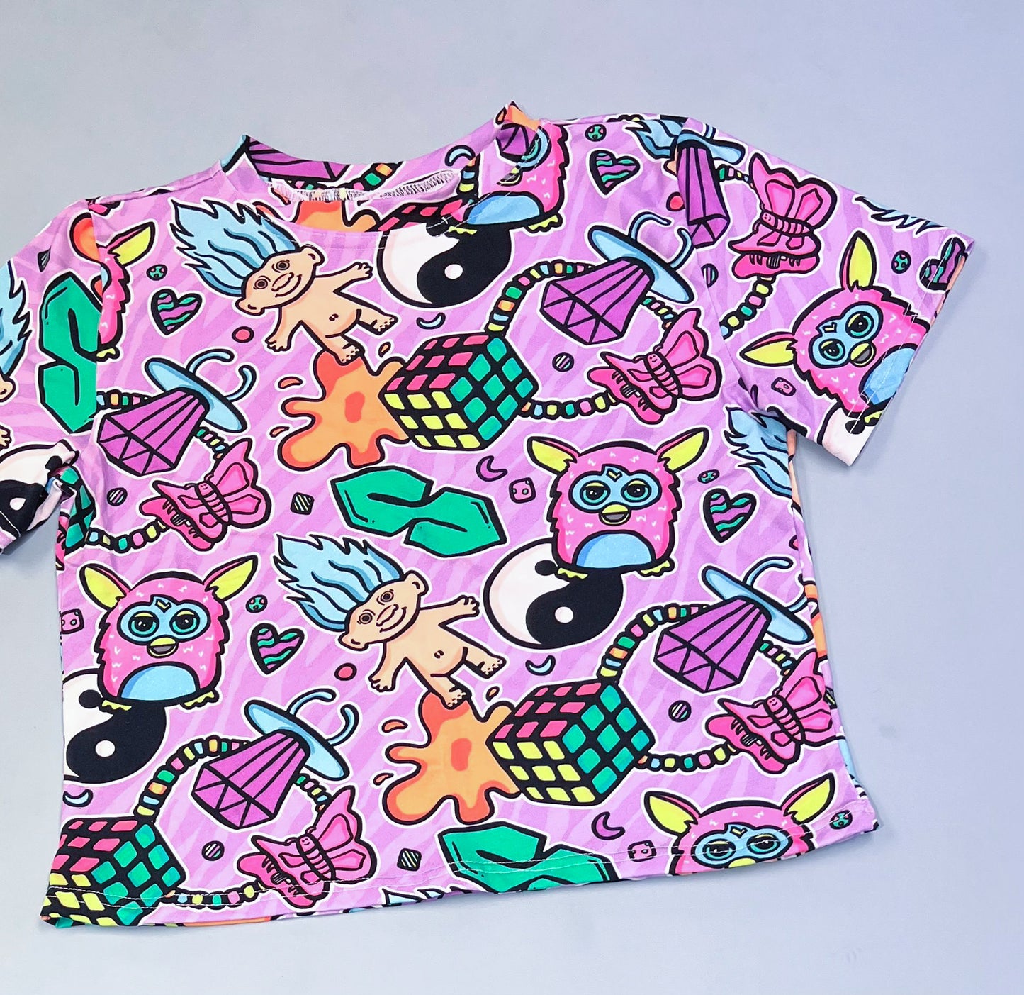 Pre Made 90s Mix Mash Cropped Tshirt - 2inches longer