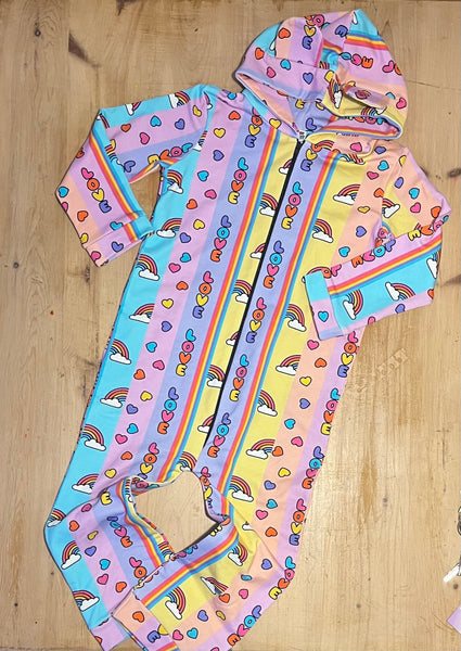 Ready To Post Love Stripes Zipped Onesies