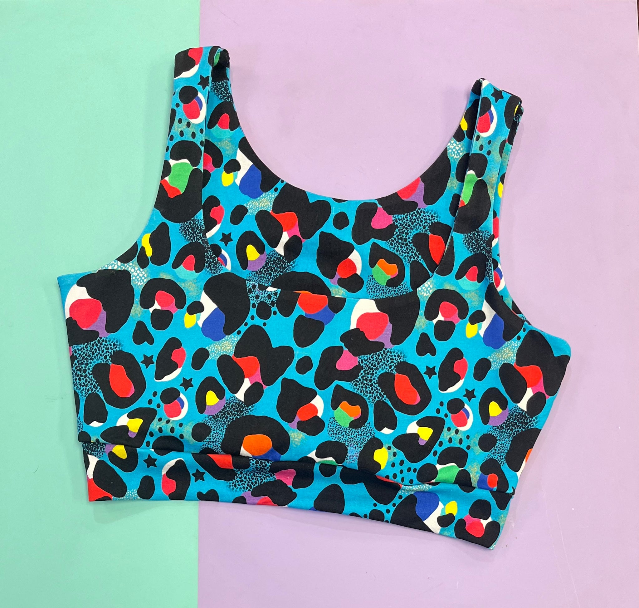 Pre Made Blue Cicrus Leopard Adult Crop Top Large