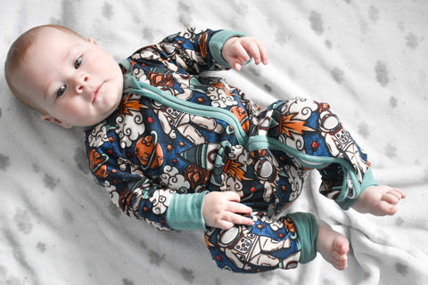 Ready To Post Up In Space Lightweight Organic Cotton Zipped Sleepsuits