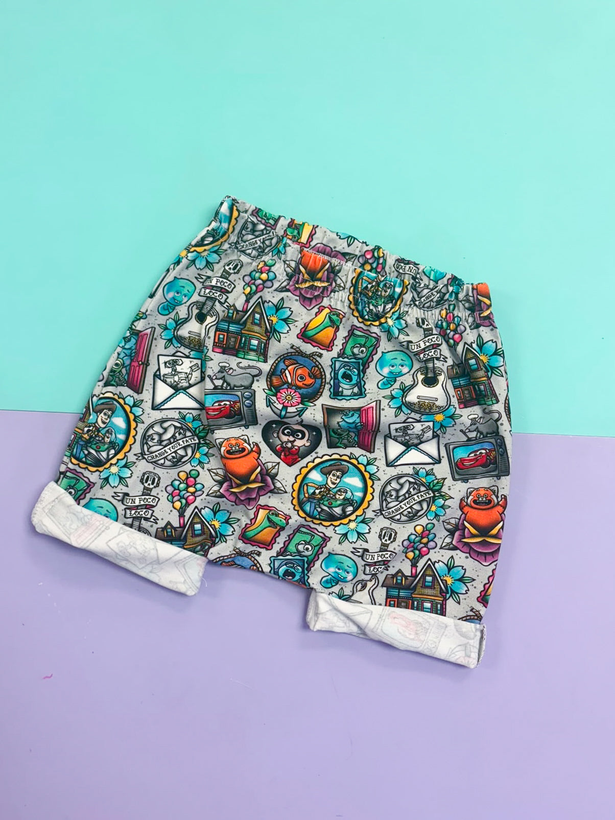 Pre Made Cartoon Patches Skater Shorts