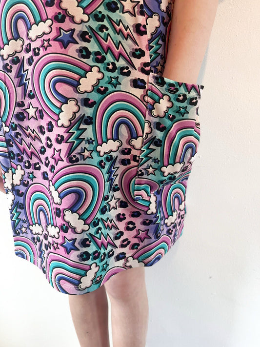 Electric Rainbow Smock Dress with Pockets - Ready Made
