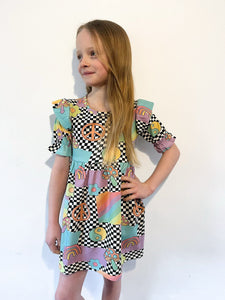 Pre Made Retro Shrooms Short Sleeve Ruffle Dresses