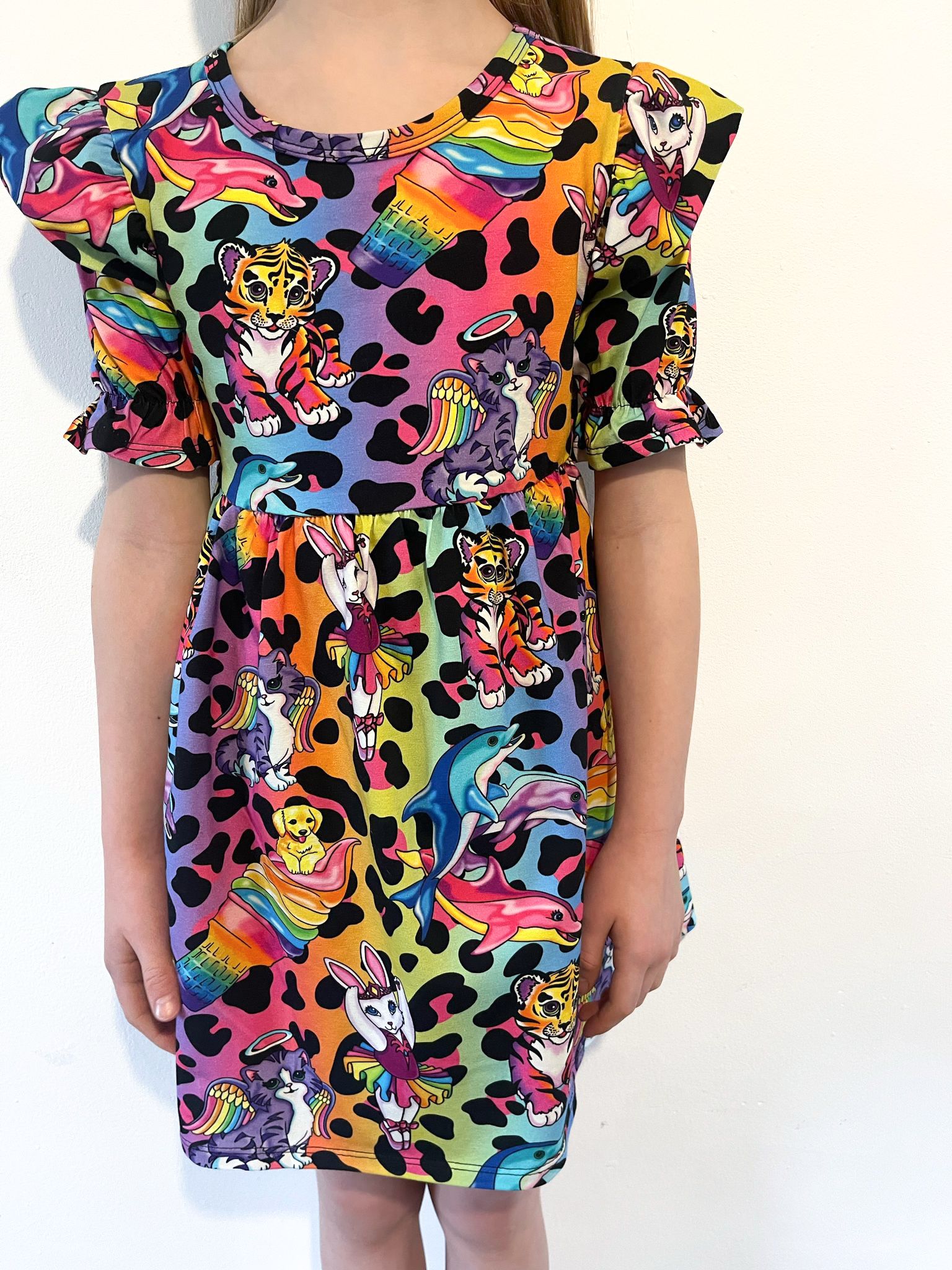 Pre Made Psychadelic Scenes Short Sleeve Ruffle Dresses