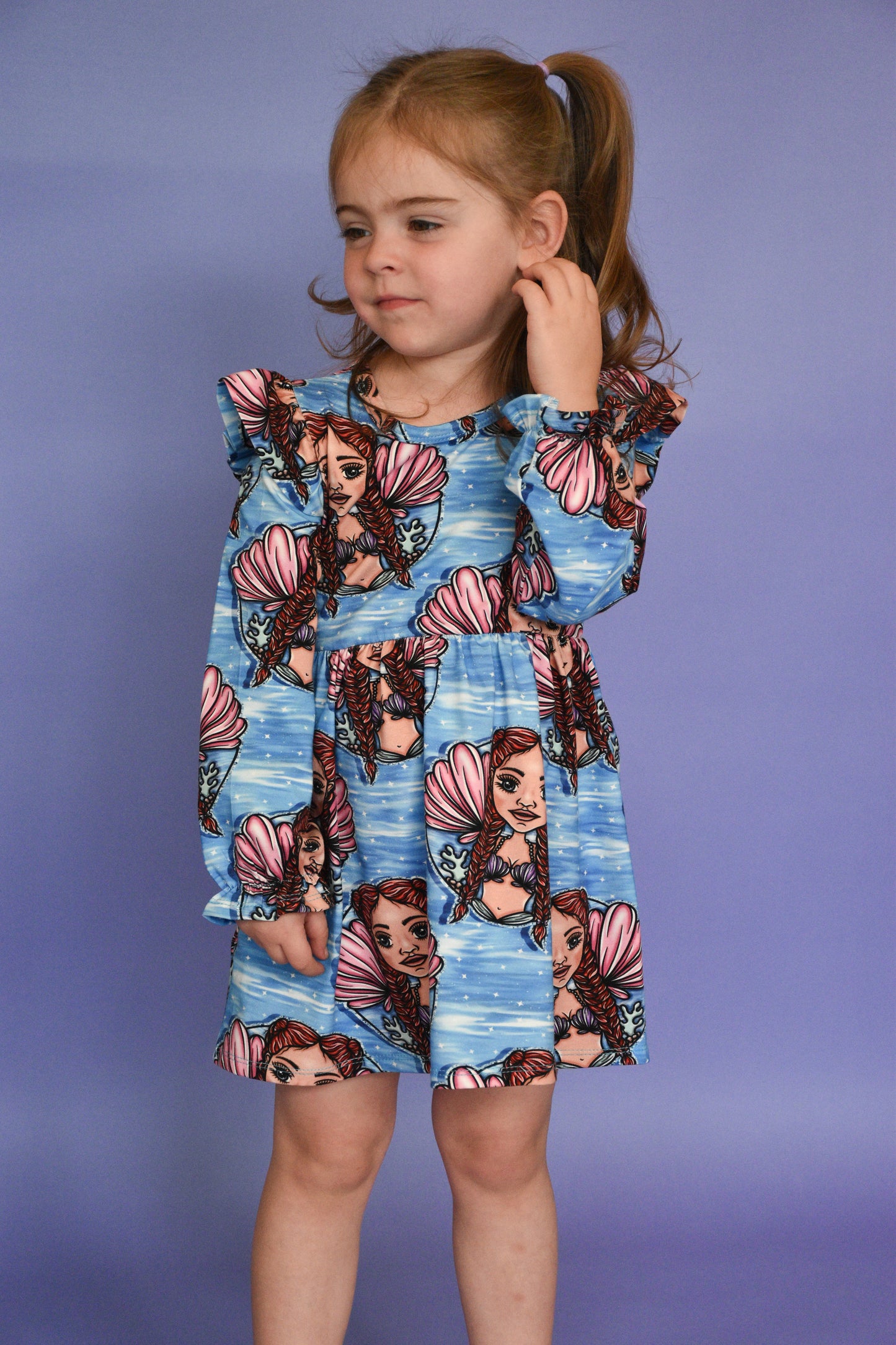 Pre Made Mermaid Babe Ruffle Dresses - Deep Sea Dreams & Pretty Pink Shells