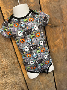 Ready to post Grey Halloween Monsters Baby Vest