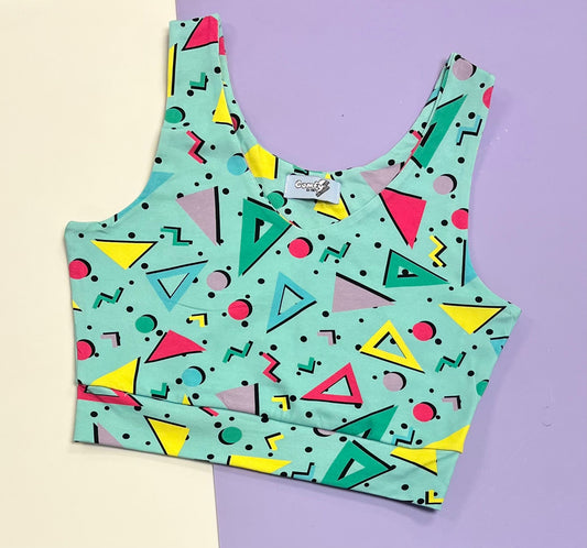 Pre Made Comfy Adult Crop Top - Blue Retro Shapes