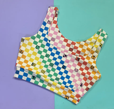 Bright Rainbow Checkerboard Adult Crop Top