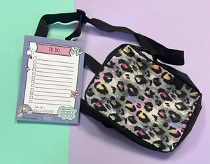 Grey leopard scene crossover bag and to do pad