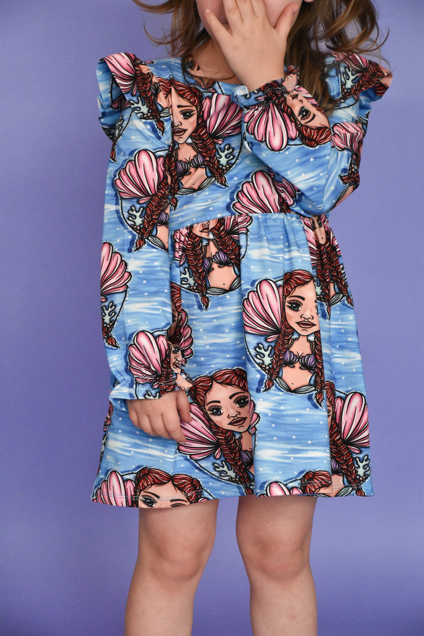 Pre Made Mermaid Babe Ruffle Dresses - Deep Sea Dreams & Pretty Pink Shells