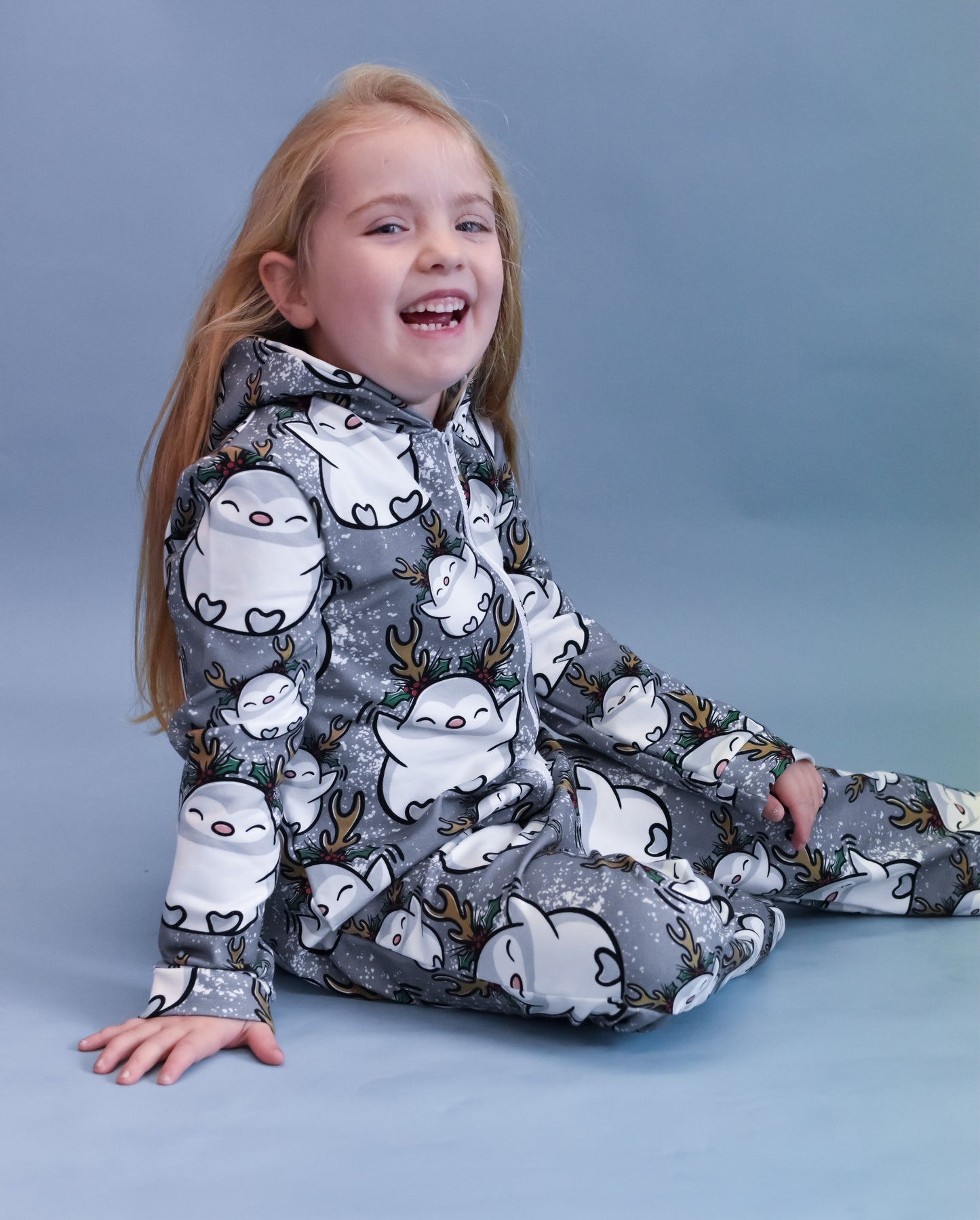 Ready To Post Grey Penguins Zipped Onesies