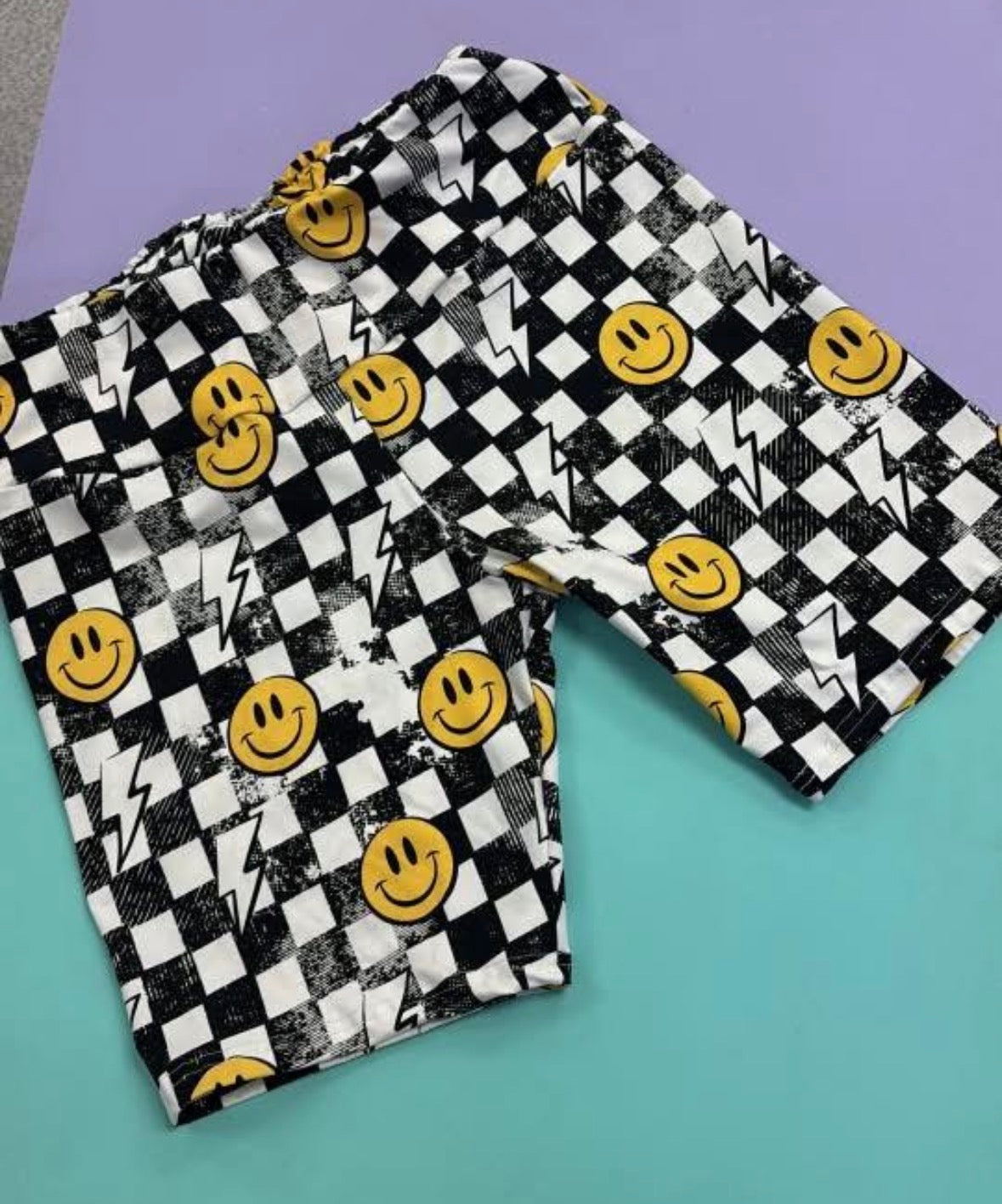Pre Made Comfy Adult Cycle Shorts - Grunge Check Smiley