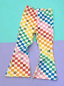 Bright Rainbow Checkerboard Leggings, Harems and Flares