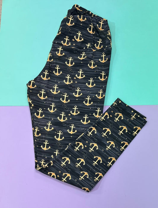 Pre Made Comfy Adult Leggings - Navy Anchors