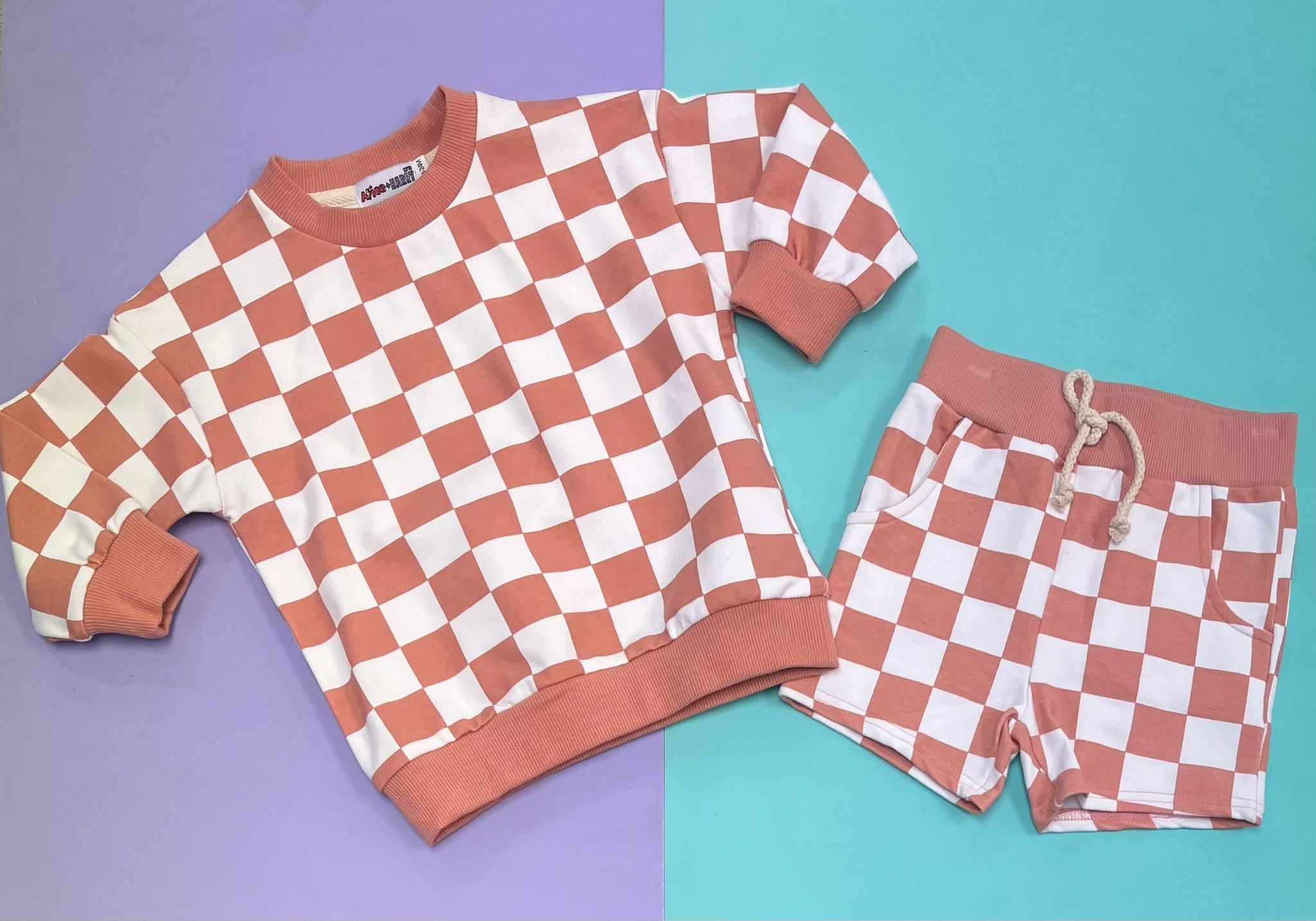 Pre Made Blush Checked Sweatshirt & Shorts Set