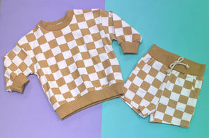 Pre Made Orchre Checked Sweatshirt & Shorts Set