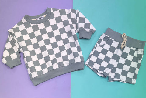 Pre Made Grey Checked Sweatshirt & Shorts Set