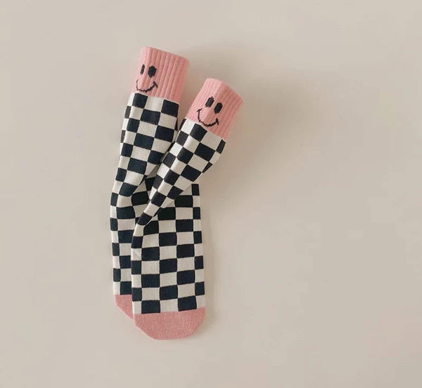 Pre Made Kids Smiley Face Check Socks